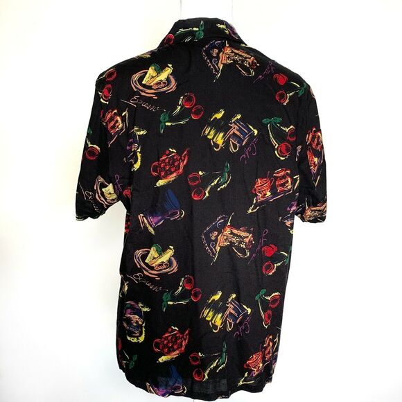 vintage JR Bentley Button Down print Shirt Ladies Top Black Sz L - Picture 2 of 10